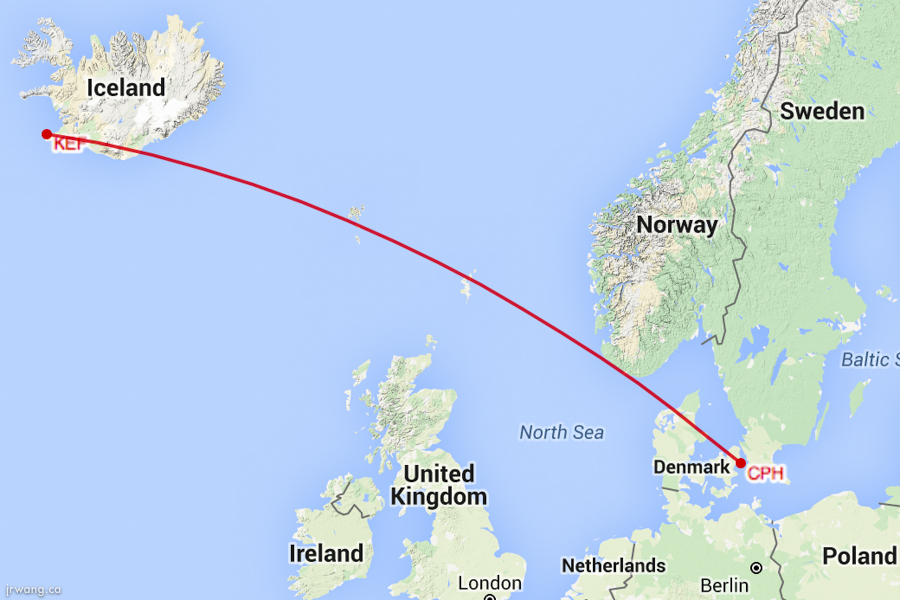 Flight Map from KEF to CPH