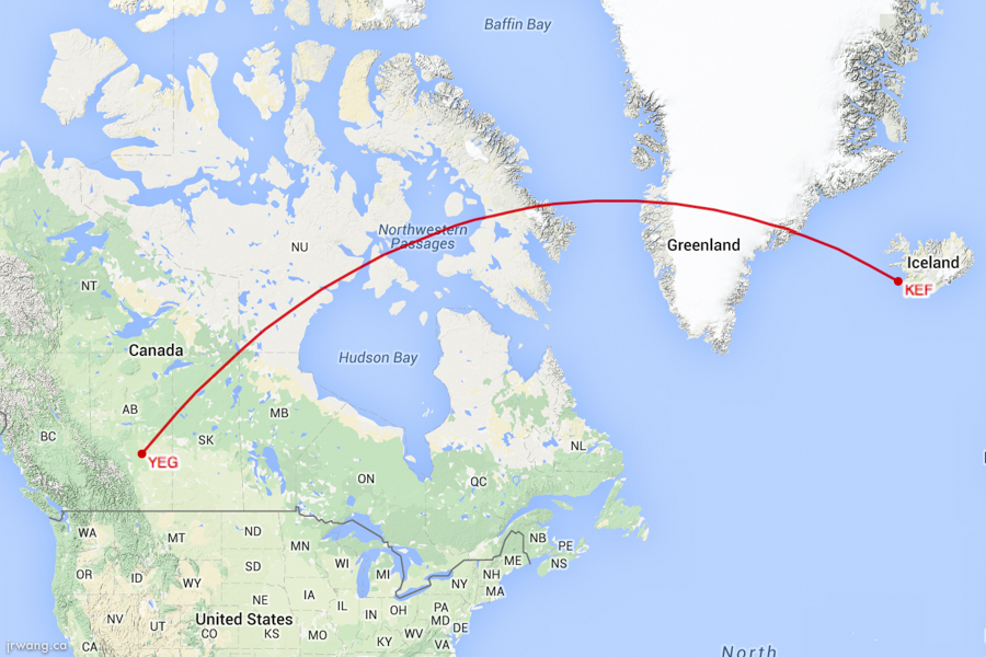 Flight Map from YEG to KEF